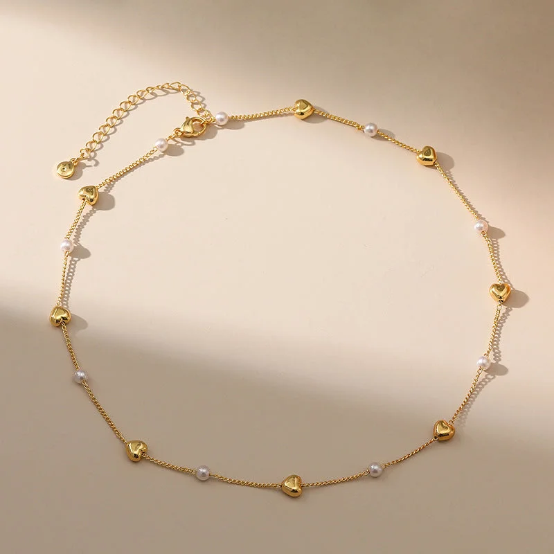 Wholesale Brass Plated 18K Gold Pearl Necklace