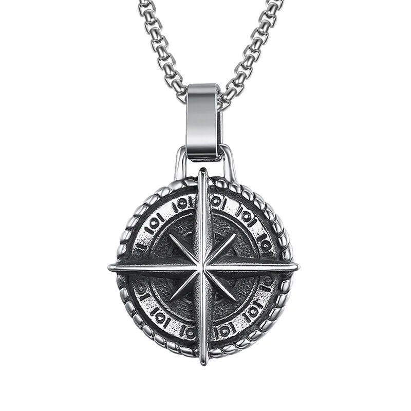 Wholesale Compass Pendant Stainless Steel Necklaces