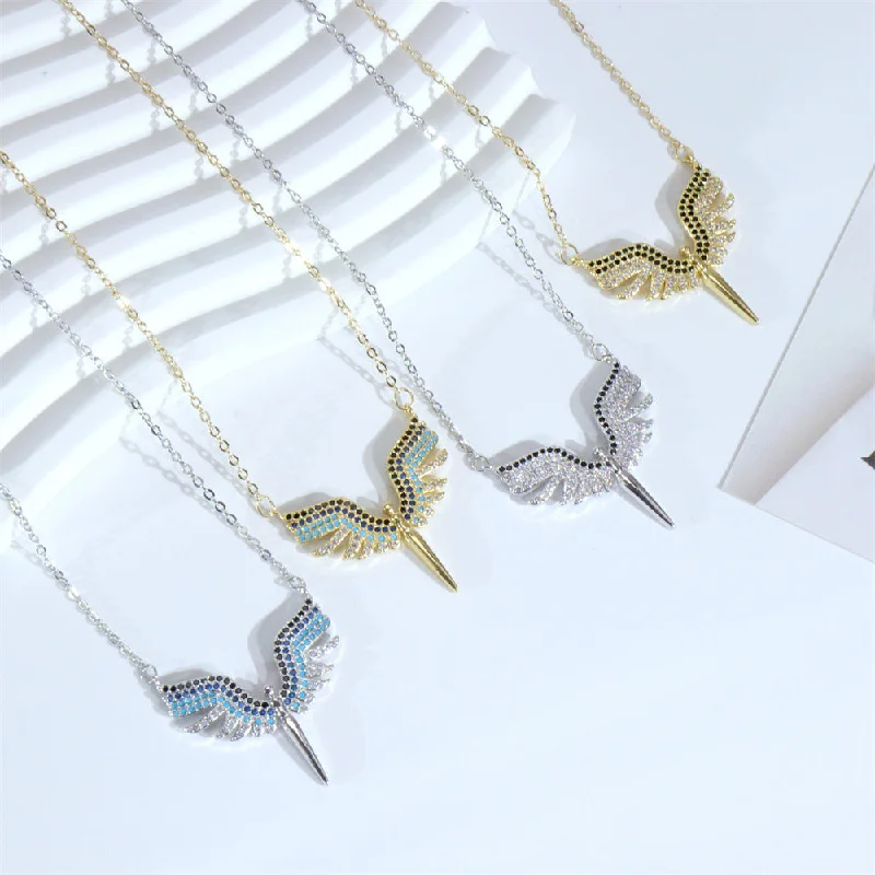 Wholesale Copper Diamond Angel Wings Pendant Creative Necklace