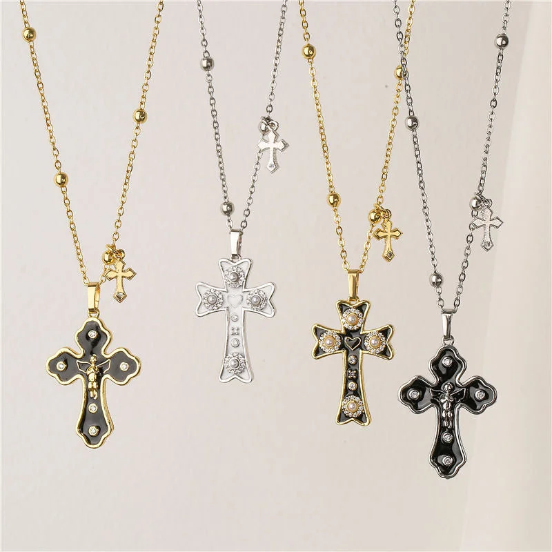 Wholesale Copper Gold Plated Oil Drip Cross Necklace