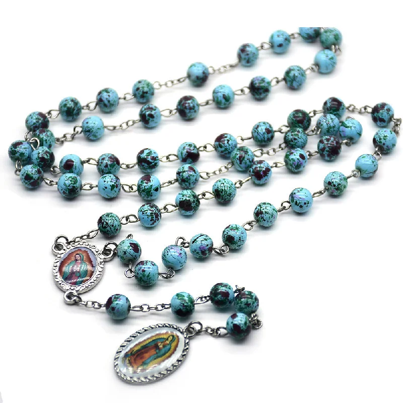 Wholesale Crucifix our lady of Guadalupe Rosary Beads Glass Necklaces