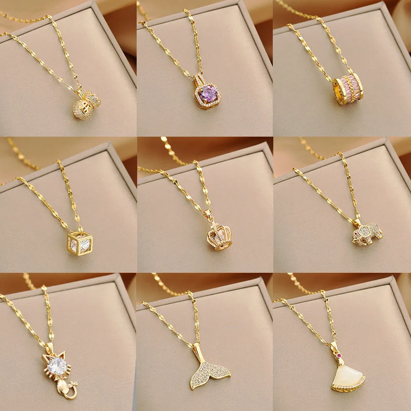 Wholesale Diamond Stud Titanium Steel Necklaces