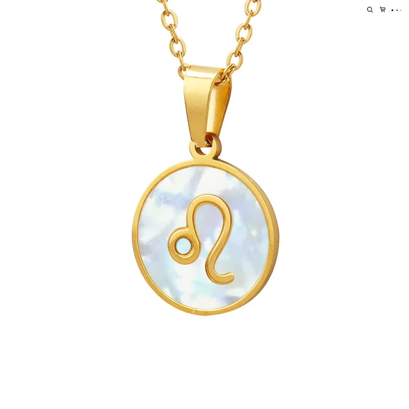 Wholesale Inlaid White Seashell Zodiac Pendant Plated 18K Real Gold Necklaces