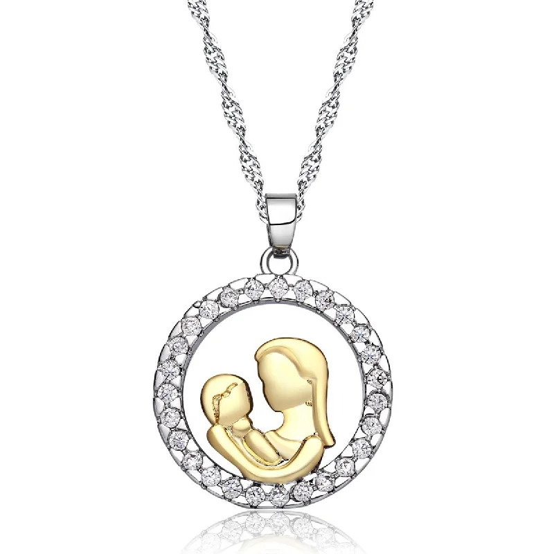 Wholesale Mother's Day Gift Copper Round Full Diamond Creative Necklace for Mothers and Children