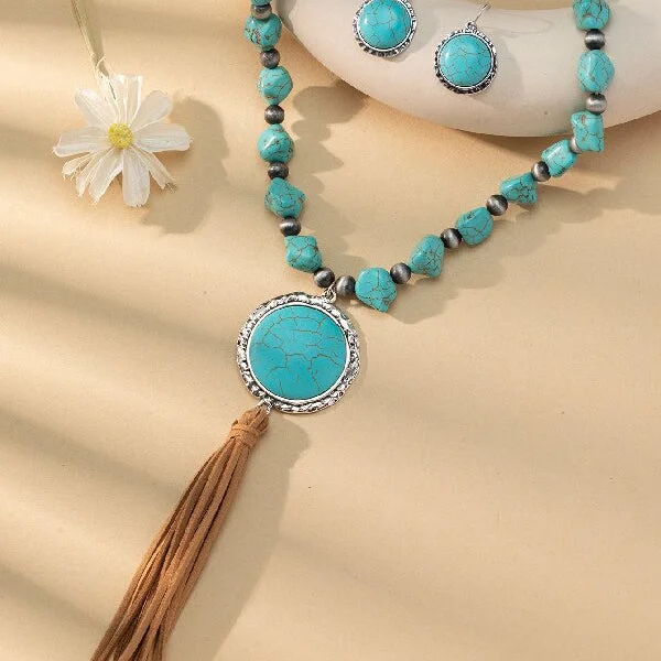 Wholesale Round Turquoise Pendant Alloy Necklaces