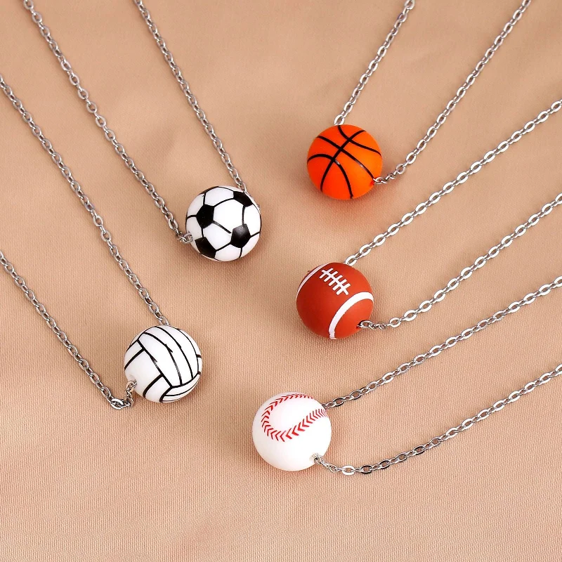 Wholesale Silicone Basketball Pendant Stainless Steel Necklaces