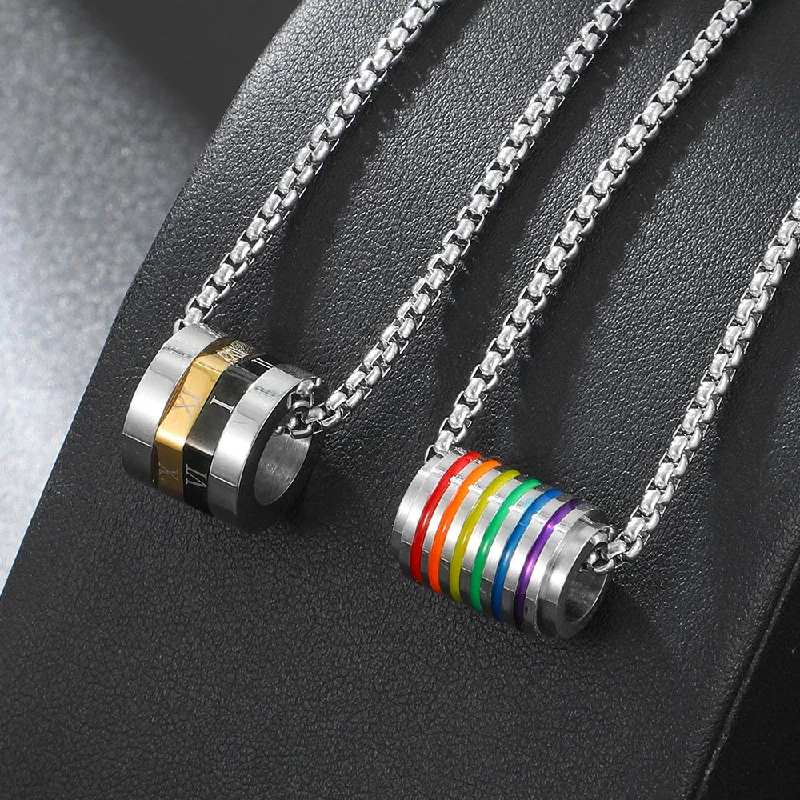 Wholesale Titanium Steel Rainbow Wheel Necklace