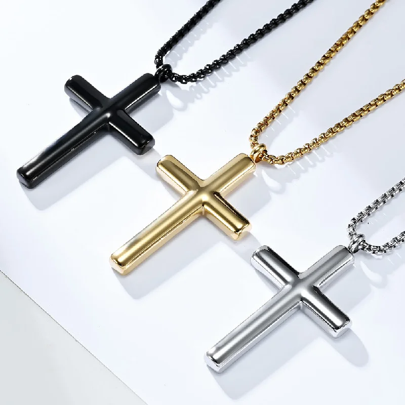 Wholesale Titanium Steel Simple Curved Cross Necklace