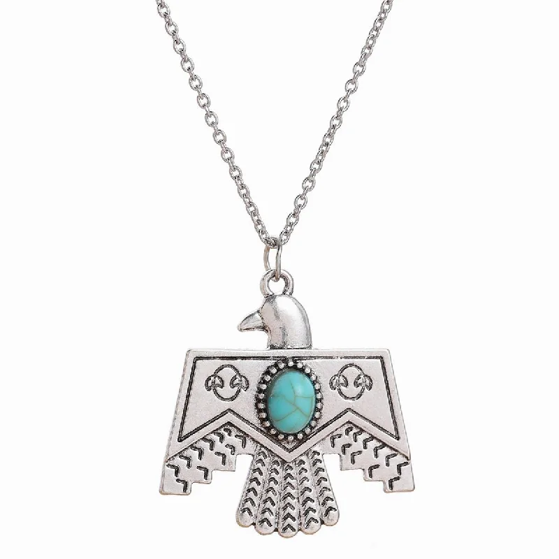 Wholesale Western Denim Alloy Turquoise Eagle Necklace