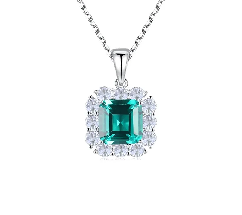 Women Emerald Evening Jewelry Wedding Silver 925 Jewelry Necklace