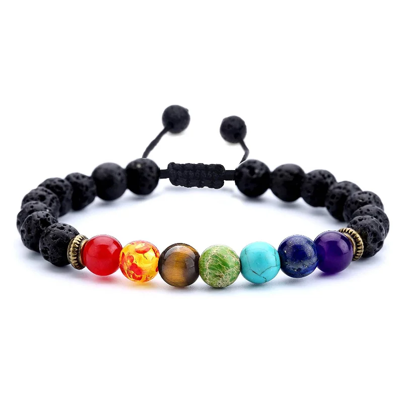 8mm Lava Rock 7 Chakras Braided Bracelet