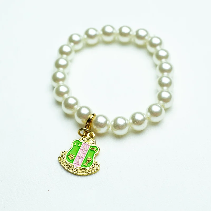 AKA Pearl Bracelet with  Gold Shield Charm