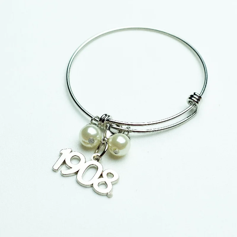 AKA Silver Wire Bracelet with Silver 1908 Charm