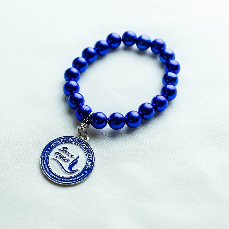 ΖΦΒ Blue Pearl Bracelet with Round ZΦΒ Charm