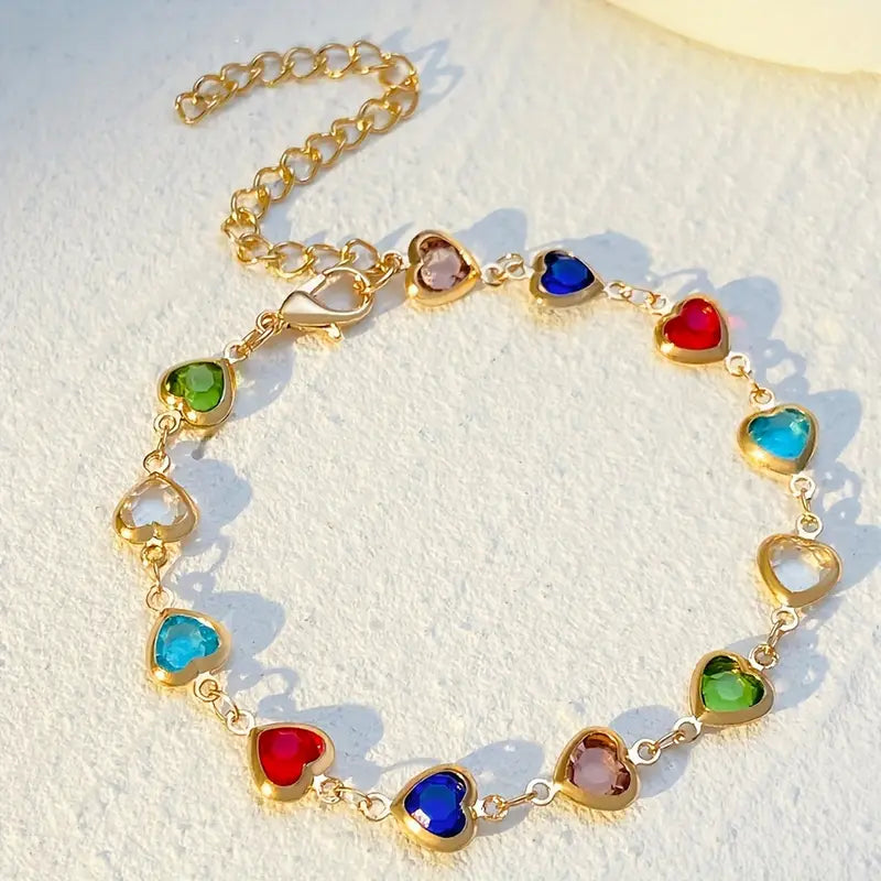 Colorful Heart-Shaped Zirconia Bracelet