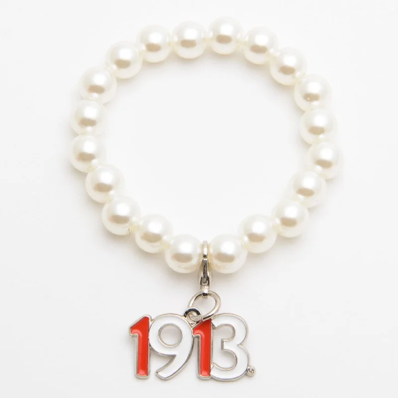 ΔΣΘ White Pearl Bracelet with 1913 Charm