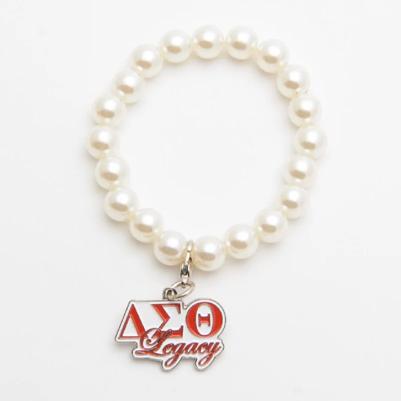 ΔΣΘ White Pearl Bracelet with Legacy Charm