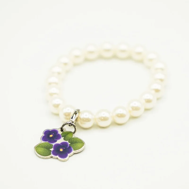 ΔΣΘ White Pearl Bracelet with Violet Charm