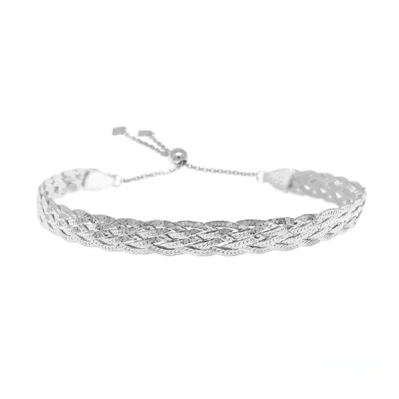 Italian Made Sterling Silver Braided Herringbone Bracelet by Verona