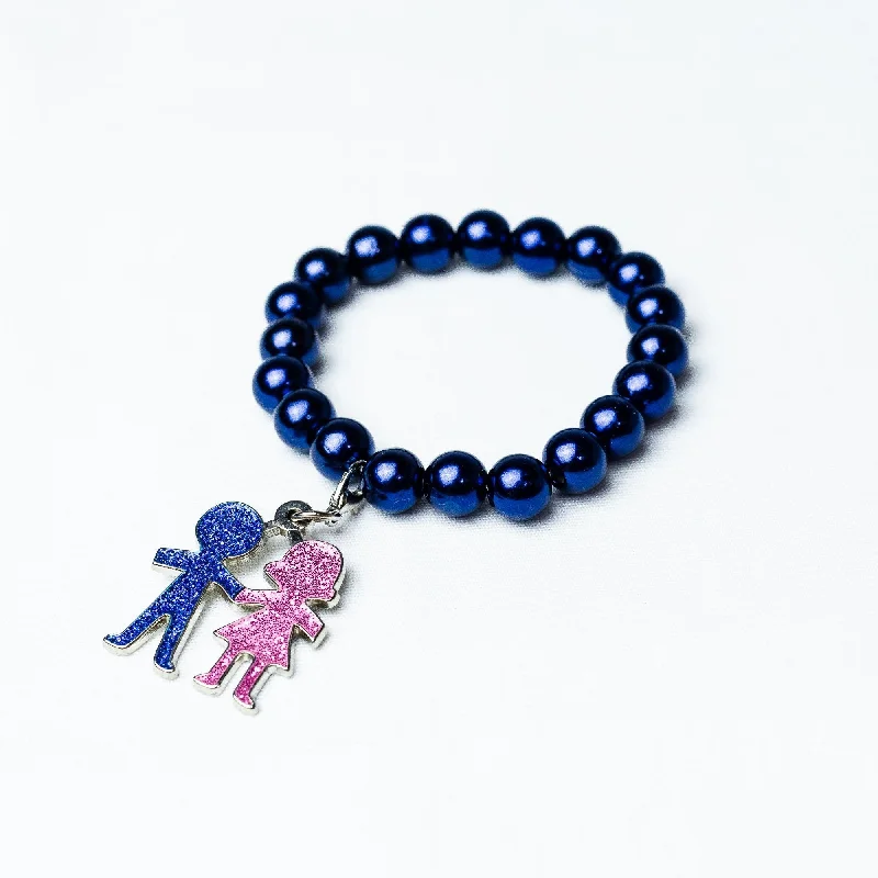 Jack and Jill Blue Pearl Bracelet with Boy & Girl Charm Bracelet