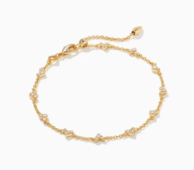 Kendra Scott-Haven Gold Crystal Heart Delicate Chain Bracelet in White Crystal 9608803066