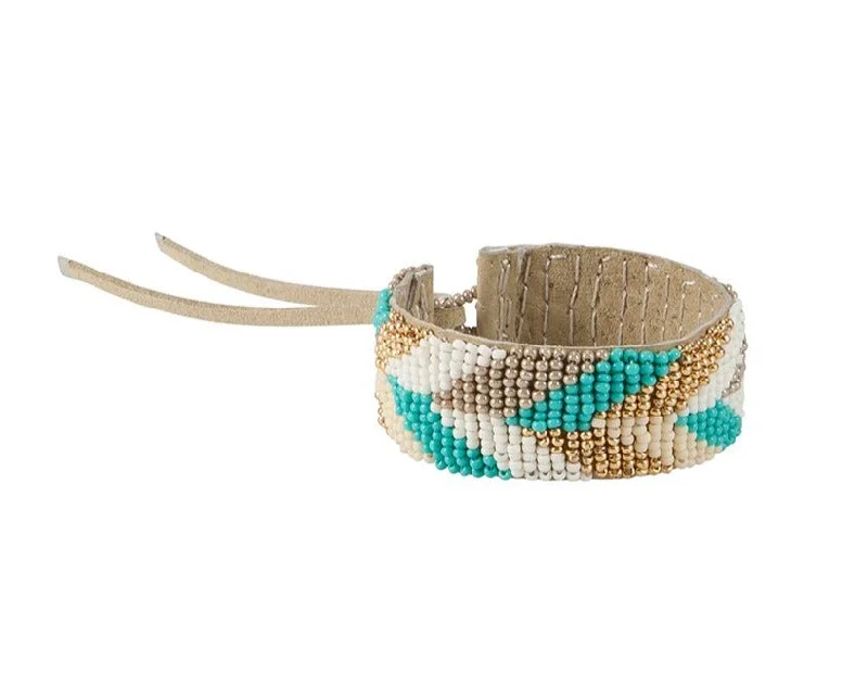 Narrow Chevron Leather Bracelet - TURQUOISE/WHITE/TAUPE/PINK