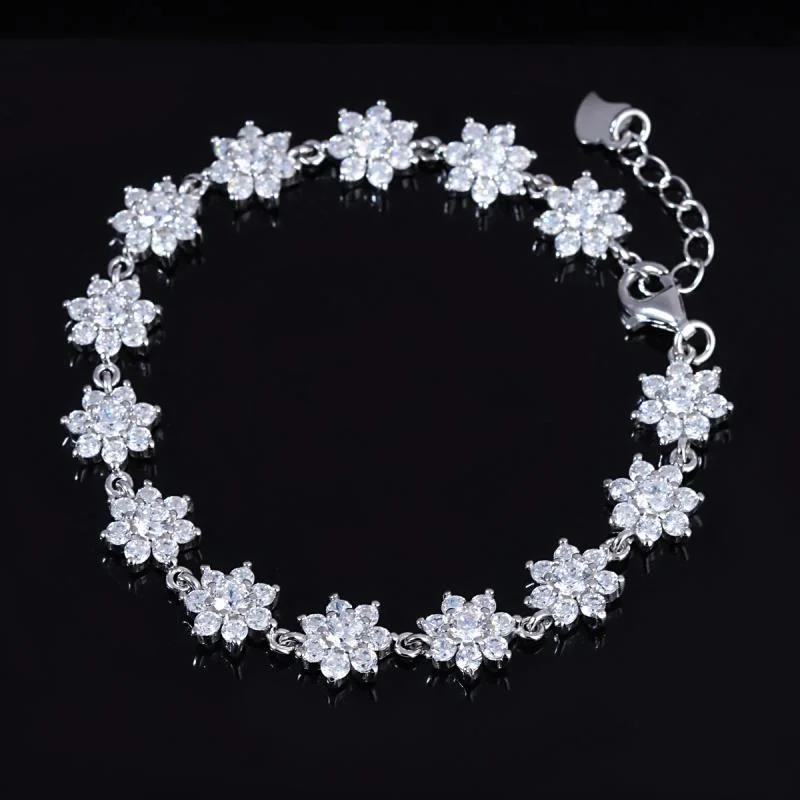 Sterling Silver Crystal Flower Tennis Bracelet