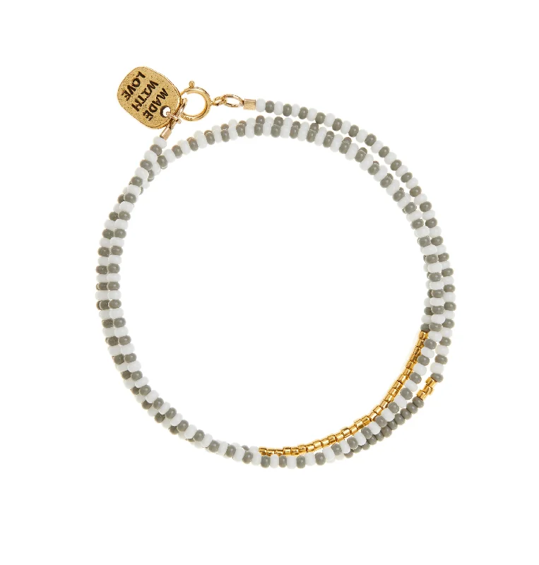 Triple Zebra Wrap Endito Bracelet - GRAY/WHITE/GOLD