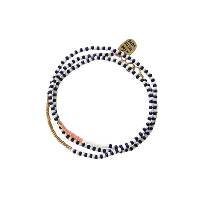 Triple Zebra Wrap Endito Bracelet - NAVY/WHITE/SALMON/GOLD