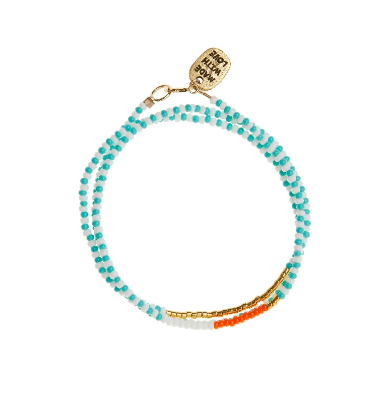 Triple Zebra Wrap Endito Bracelet - TURQUOISE/ORANGE/WHITE/GOLD