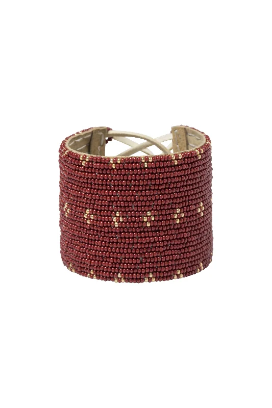 Wide 3 Dot Triangle Leather Bracelet - BURGUNDY