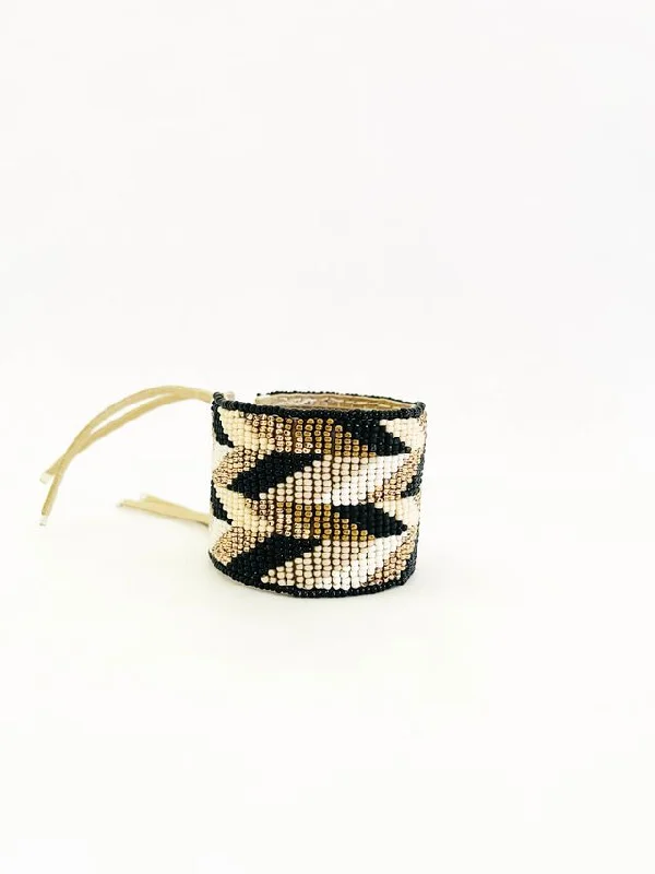 Wide Chevron Leather Bracelet - BLACK/TAUPE/PINK/OFF WHITE/GOLD/BRONZE