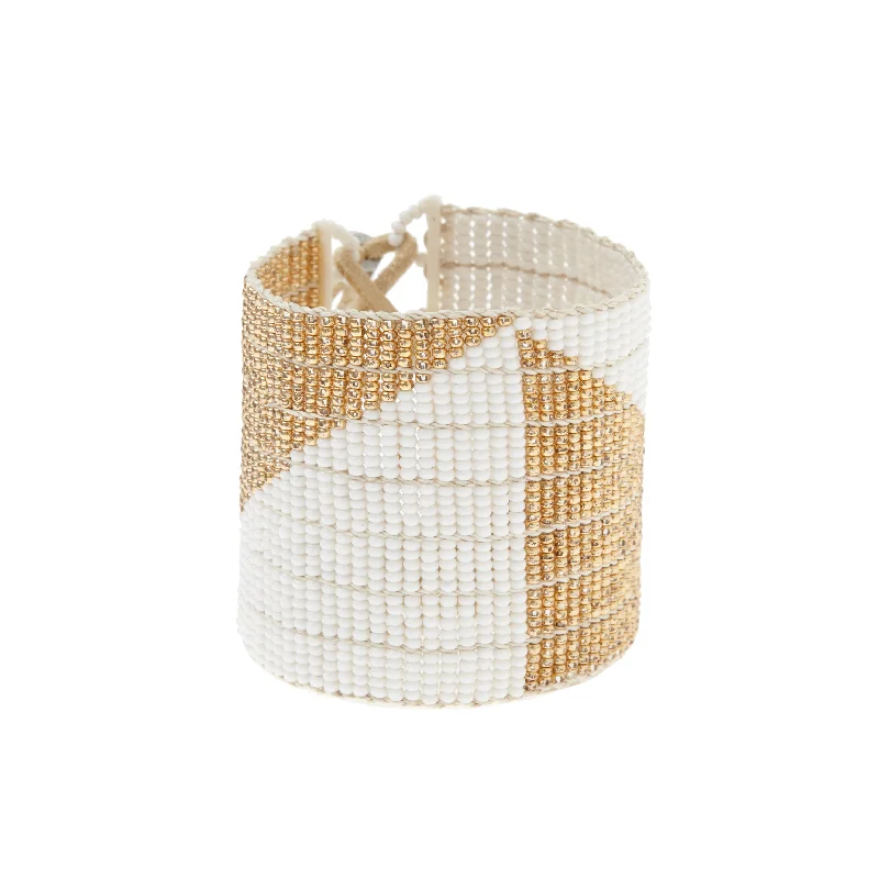 Wide Geometric Warrior Bracelet - WHITE/GOLD