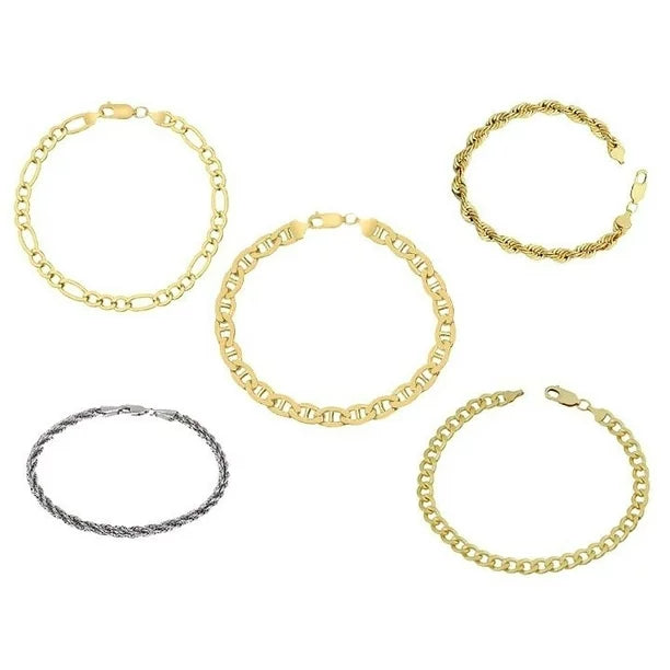 Yellow Gold Cuban, Mariner, Figaro, or Rope Bracelet Gold Filled High Polish Finish