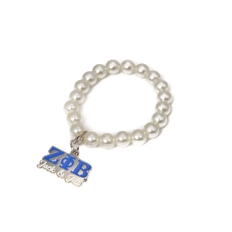 Pearl Bracelet with ZΦΒ & Jack and Jill Charm